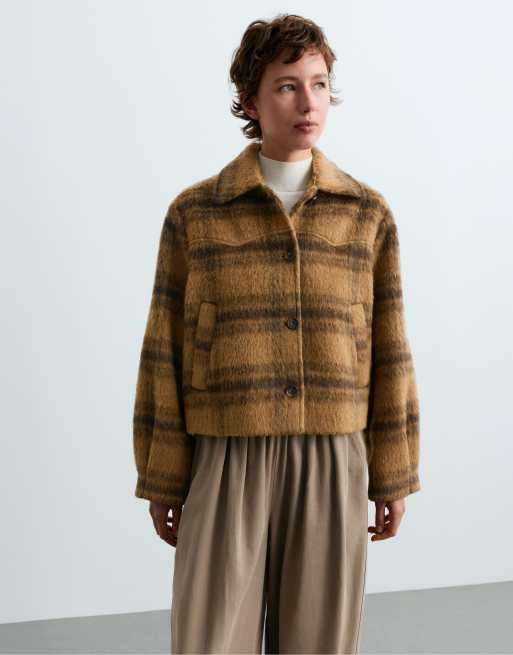OYSHO 30% wool check jacket in mustard, 2 of 6