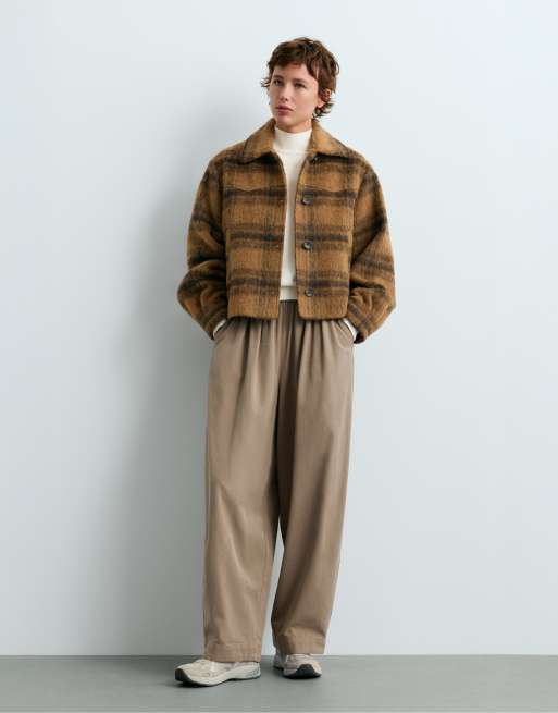 OYSHO 30% wool check jacket in mustard, 3 of 6