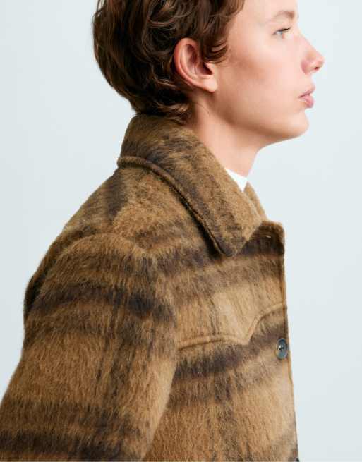 OYSHO 30% wool check jacket in mustard, 4 of 6