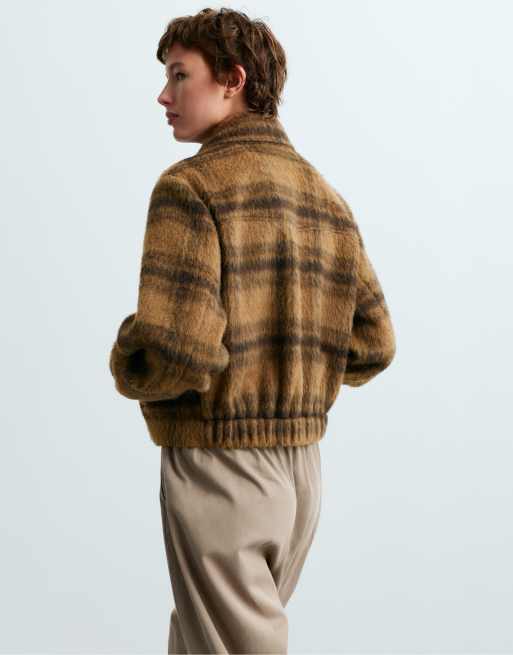 OYSHO 30% wool check jacket in mustard, 5 of 6