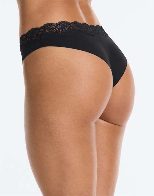 OYSHO 3er Brazilian-Slips aus Polyamid mit V-Ausschnitt, Spitze und Lasercut in Schwarz, 3 von 7