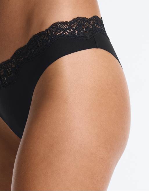 OYSHO 3er Brazilian-Slips aus Polyamid mit V-Ausschnitt, Spitze und Lasercut in Schwarz, 5 von 7