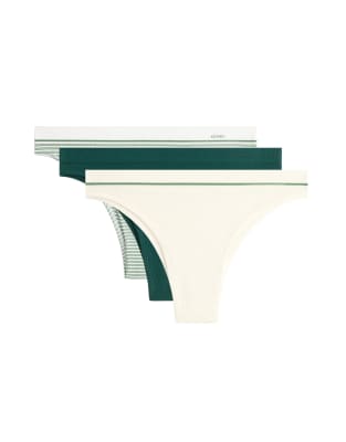 Oysho - 3er-Pack brasilianische Pikee-Slips aus Polyamidmix in Smaragdgrün