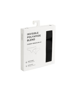 Oysho - 3er-Pack brasilianische Slips aus Polyamid-Mix in Schwarz mit knappem Schnitt