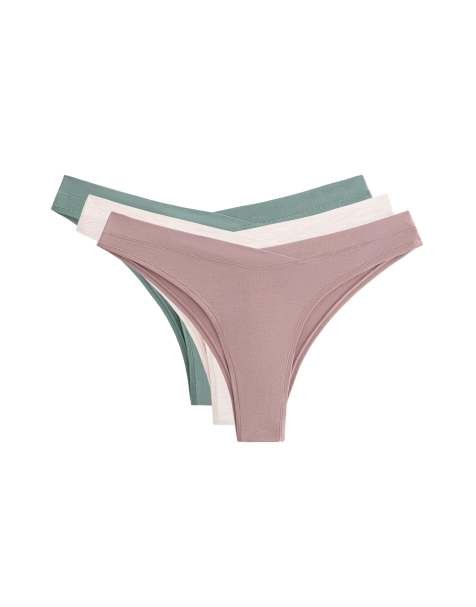 OYSHO – 3er-Pack Brazilian-Fit-Slips in Grün mit V-Form aus Modalmix - view 1