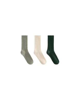 OYSHO - 3er-Pack klassische Socken aus Baumwollmix in Braun und Khaki-Grün