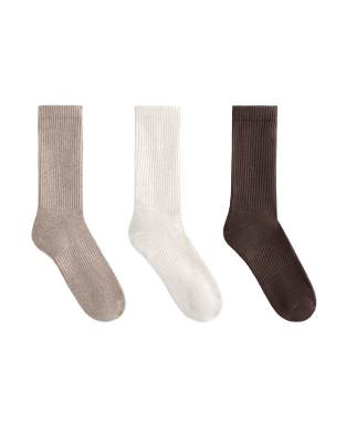 OYSHO - 3er-Pack klassische Sportsocken aus Baumwollmix in meliertem Hellbraun-Brown