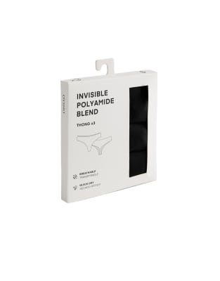 Oysho - 3er-Pack nahtlose Tangas aus elastischem Polyamid-Mix in Schwarz