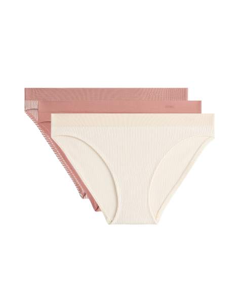 OYSHO – 3er-Pack nahtlose, weiche, klassische Slip in gestreiftem Rosa - view 1