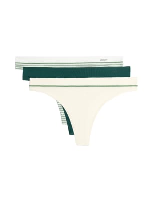 Oysho - 3er-Pack Tangas aus Pikee-Polyamid-Mix in Smaragdgrün