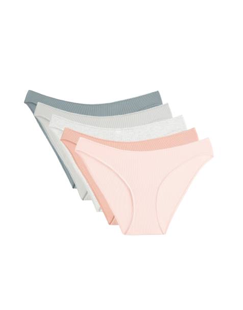 OYSHO 5 classic u-cut rib cotton briefs in peach and blue - view 1