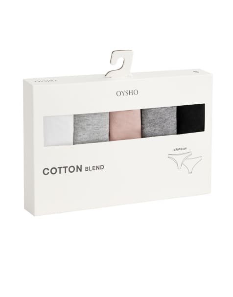 Oysho 5 cotton blend brazilian briefs in black - view 1