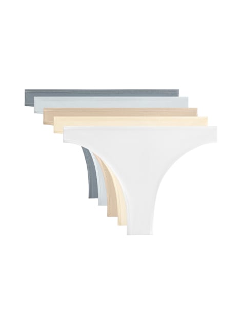 Oysho 5 cotton blend brazilian briefs in mid-blue - view 1