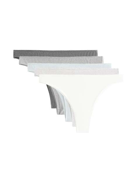 OYSHO 5 cotton blend brazilian rib and plain briefs in pale blue - view 1