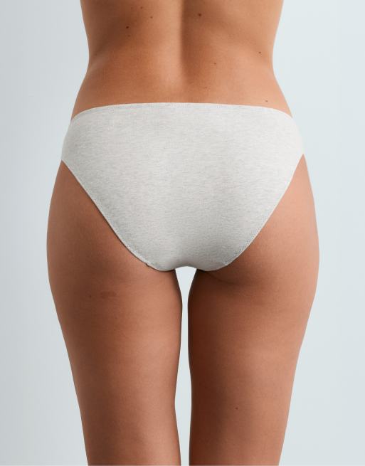 OYSHO 5 cotton blend rib classic briefs in grey melange, 3 of 4