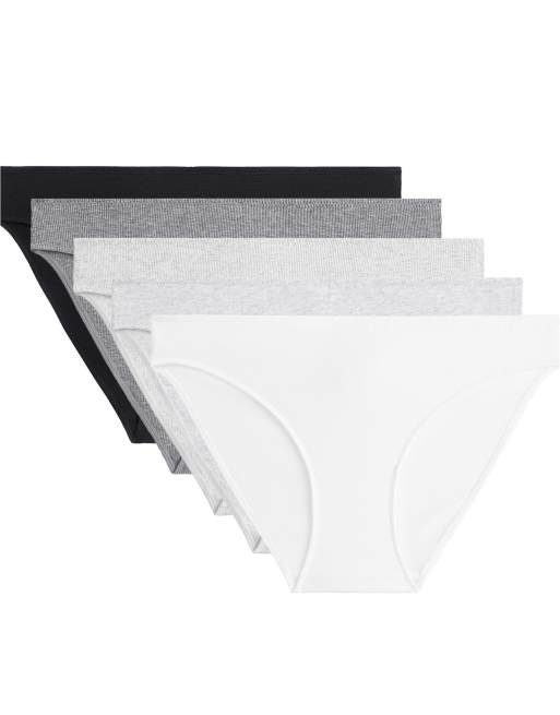 OYSHO 5 cotton blend rib classic briefs in grey melange, 4 of 4