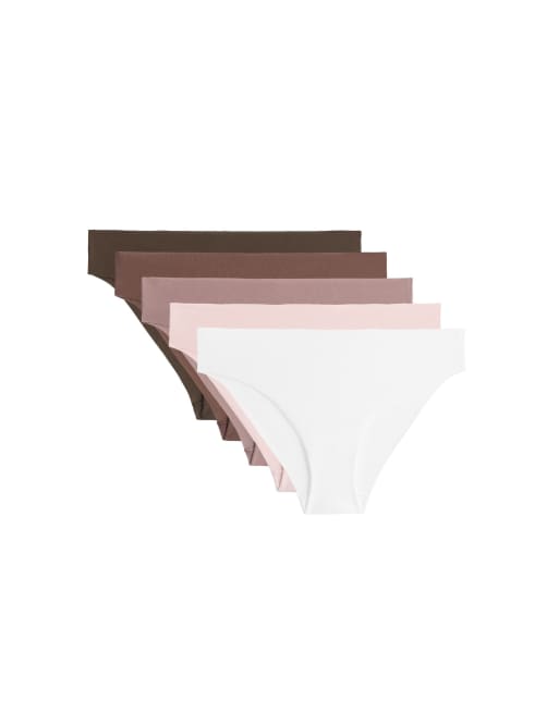 OYSHO 5 cotton blend seamless classic bikini briefs in pink and brown, 4 of 4