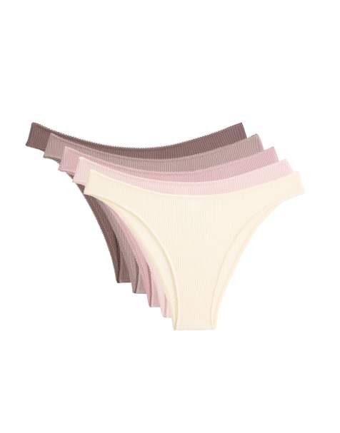 OYSHO 5 cotton rib u-cut brazilian briefs in pink - view 1