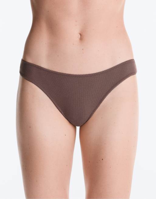 OYSHO 5 cotton rib u-cut brazilian briefs in pink, 2 of 4