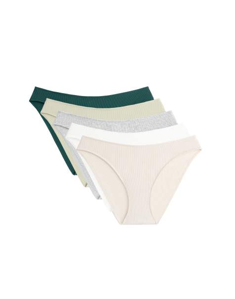 OYSHO 5 cotton rib u-cut classic briefs in khaki - view 1