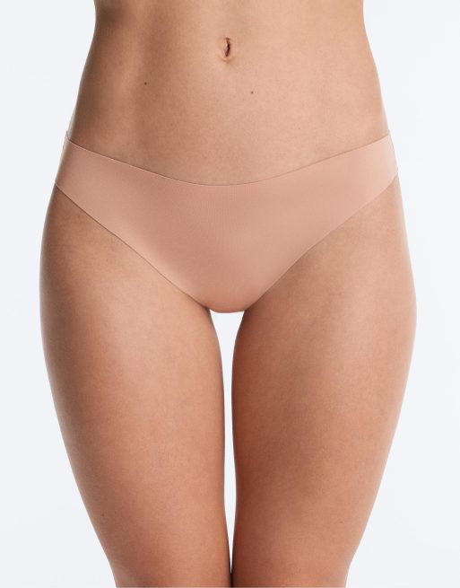 OYSHO 5 invisible laser-cut polyamide blend thongs in light pink, 2 of 4