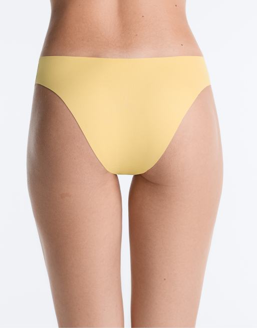 OYSHO 5 laser-cut invisible polyamide blend v-cut bikini briefs in yellow, 4 of 4