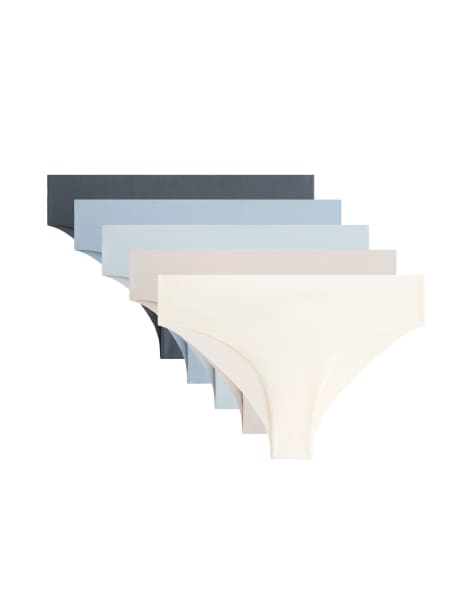 OYSHO 5 laser-cut polyamide blend brazilian briefs in blue - view 1