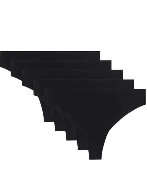 OYSHO 5 laser-cut polyamide blend invisible thongs in black, 4 of 4