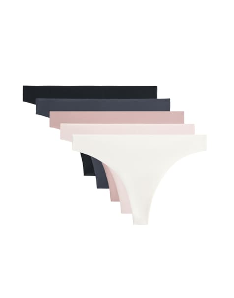 OYSHO 5 laser-cut polyamide blend thongs in light pink - view 1