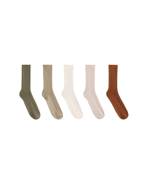 OYSHO 5 Paar klassische Socken aus Baumwollmix in Dunkelkhaki - view 1