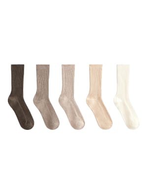 Oysho - 5 Paar klassische Socken in meliertem Sand mit Baumwollanteil-Braun
