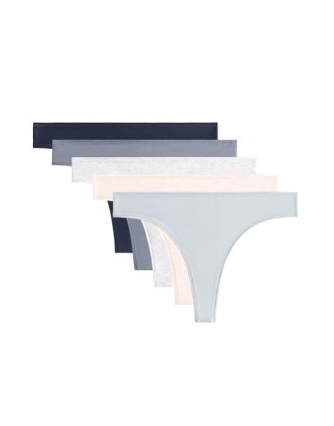 OYSHO 5 pack cotton blend thong briefs in mid grey-blue