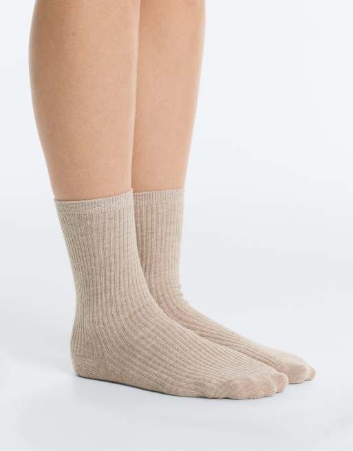 OYSHO 5-pack klassiska strumpor i bomullsmix, sandmelerad, 2 av 7