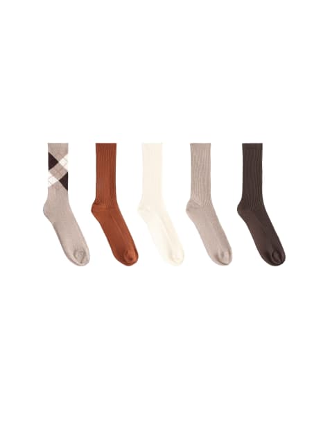 OYSHO 5-pack klassiska strumpor med bomull i brunt - view 1