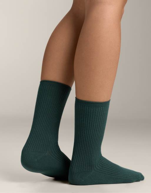 OYSHO - 5 paia di calzini classici in cotone verde mare, 2 di 3