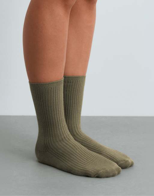 OYSHO 5 paia di calzini classici in misto cotone color kaki scuro, 2 di 4