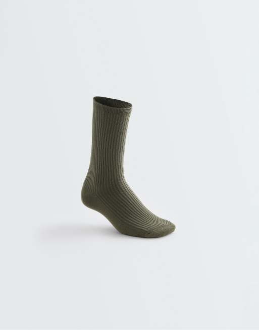 OYSHO 5 paia di calzini classici in misto cotone color kaki scuro, 4 di 4