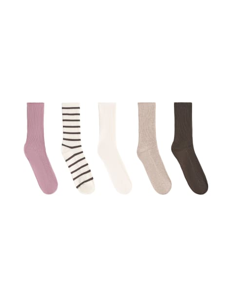 OYSHO 5 paia di calzini classici in misto cotone rosa - view 1