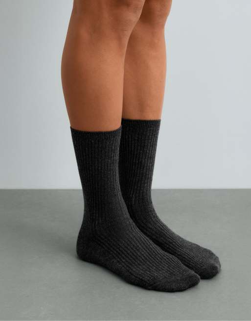 OYSHO 5 paires de chaussettes classiques en coton gris foncé, 2 de 4