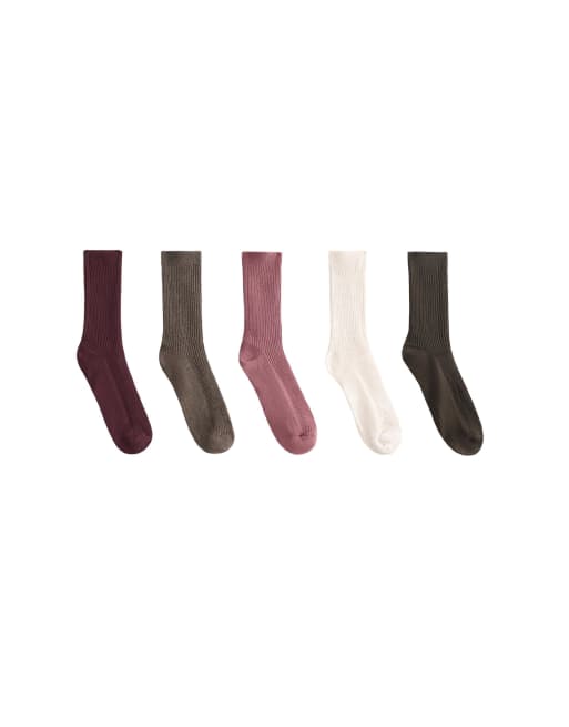 OYSHO 5 pairs of cotton blend classic socks in maroon