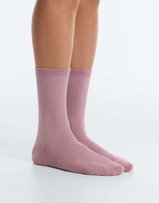 OYSHO 5 pairs of cotton blend classic socks in pink, 3 of 7