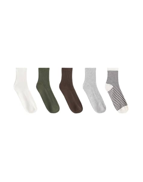OYSHO 5 pairs of cotton blend quarter socks in green - view 1
