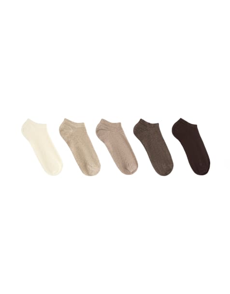 OYSHO 5 pairs of cotton-blend sneaker socks in brown - view 1