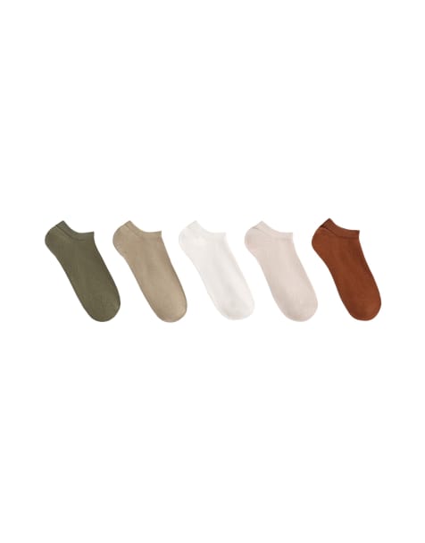 OYSHO 5 pairs of cotton blend sneaker socks in dark khaki - view 1
