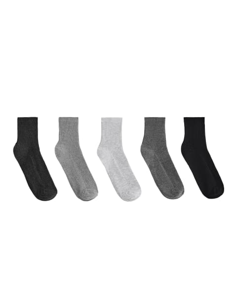 OYSHO 5 pairs of quarter socks with cotton in dark grey - view 1