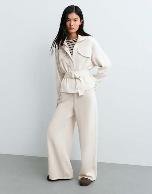 OYSHO 5-Pocket Wide-Leg-Hose in hellem Ecru, 3 von 5