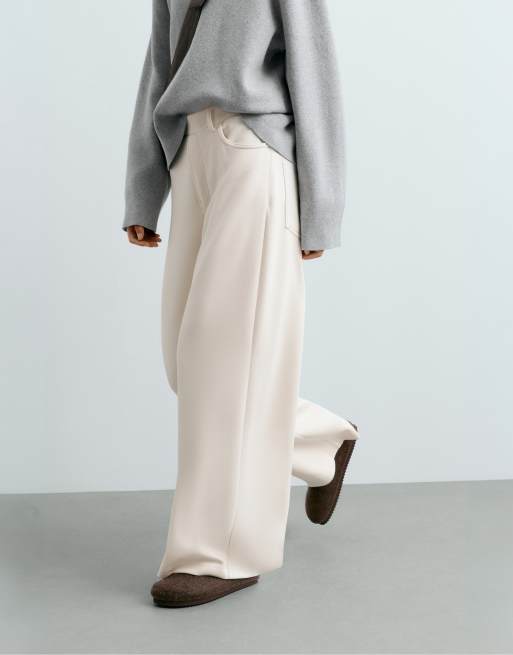 OYSHO 5-pocket wide-leg trousers in pale ecru, 2 of 5