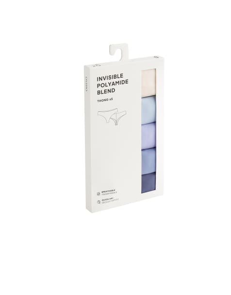 OYSHO 5 polyamide blend invisible thongs in mid grey-blue - view 1