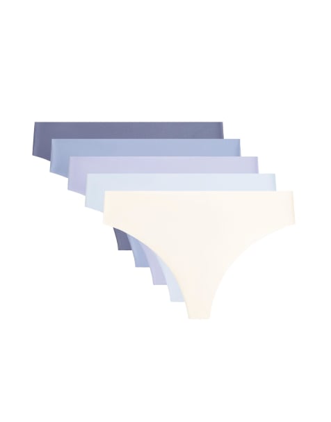 OYSHO 5 polyamide blend invisible thongs in mid grey-blue