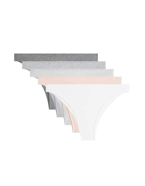 OYSHO 5 rib cotton blend brazilian briefs in grey melange - view 1